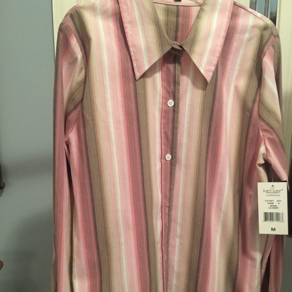 Karen Kane Cotton-stretch pink/cream/brown blouse
